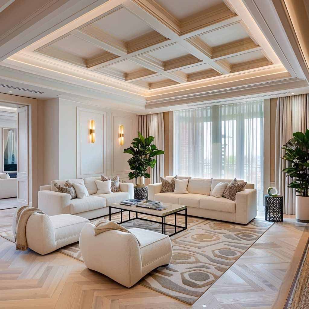 ترکیب پارکت چوبی و دیوارهای شیری در فضای نئوکلاسیک
