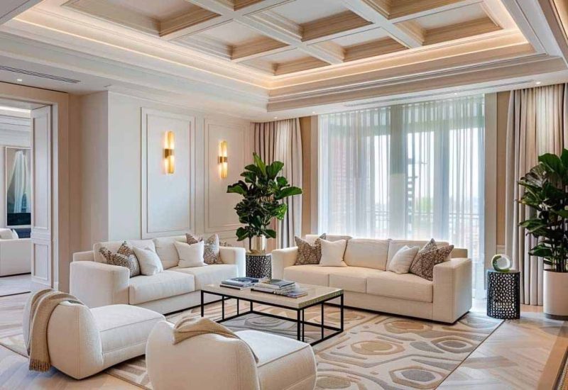 ترکیب پارکت چوبی و دیوارهای شیری در فضای نئوکلاسیک
